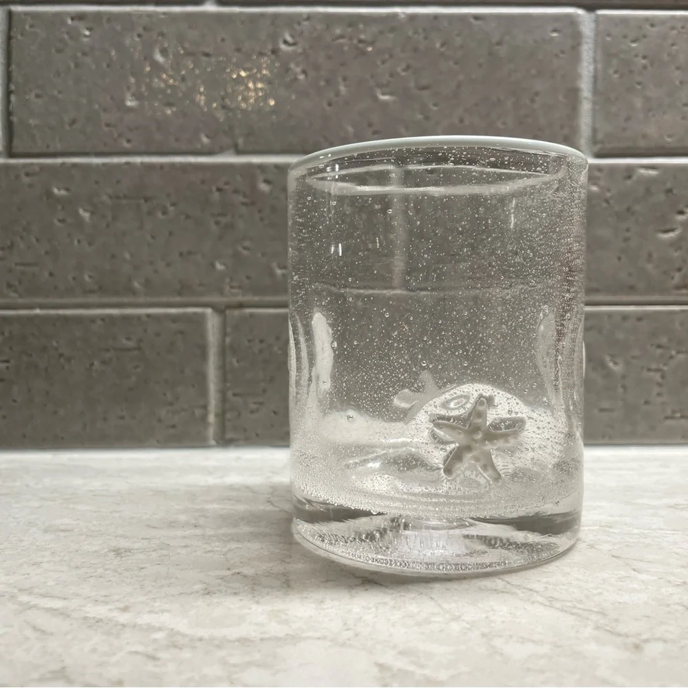 Pottery Barn Clear Glass Tumbler with Shell Design